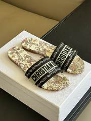 Fortok Dior Dway Slides Yellow Multicolor Embroidered Cotton with Toile de Jouy Mexico Motif - 5
