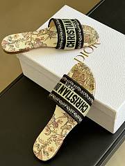 Fortok Dior Dway Slides Yellow Multicolor Embroidered Cotton with Toile de Jouy Mexico Motif - 3