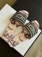 Fortok Dior Dway Slides Pink Multicolor Embroidered Cotton With Butterfly Bandana Motif - 4