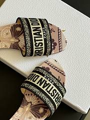 Fortok Dior Dway Slides Pink Multicolor Embroidered Cotton With Butterfly Bandana Motif - 2