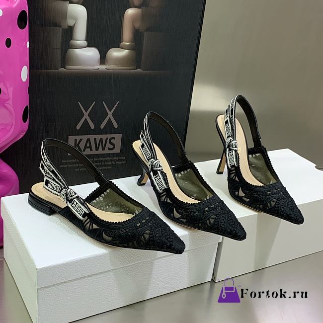 Fortok Dior J'a Lace & Leather Slingback Pump Black - 1