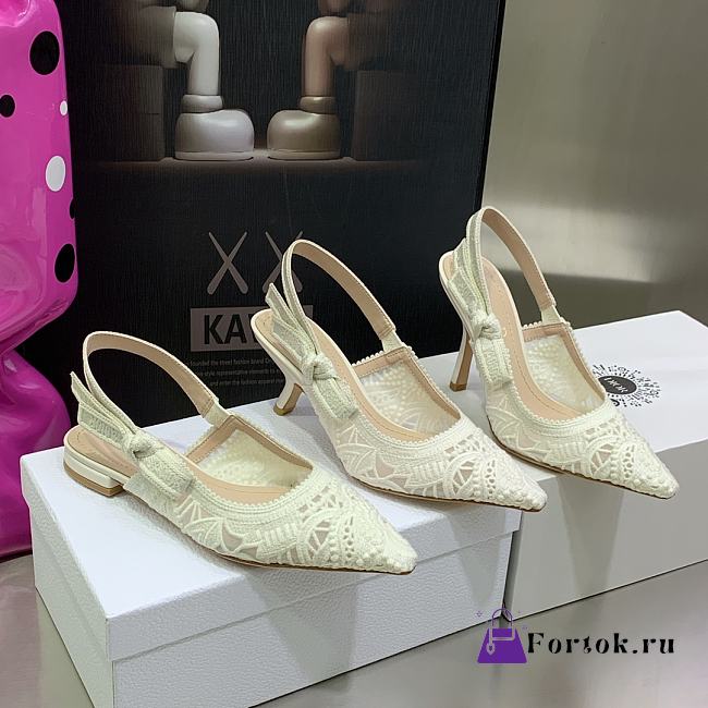 Fortok Dior J'a Lace & Leather Slingback Pump White - 1