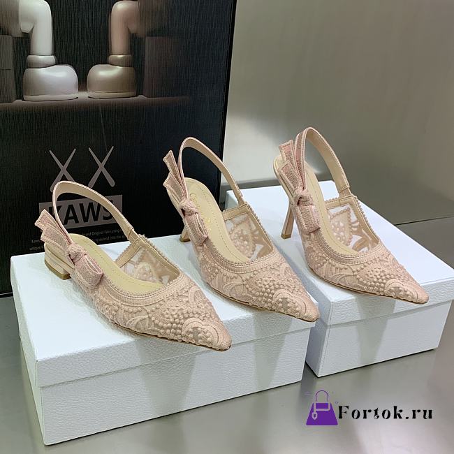 Fortok Dior J'a Lace & Leather Slingback Pump Light Pink - 1