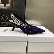 Fortok Dior J'a Lace & Leather Slingback Pump Dark Blue - 4