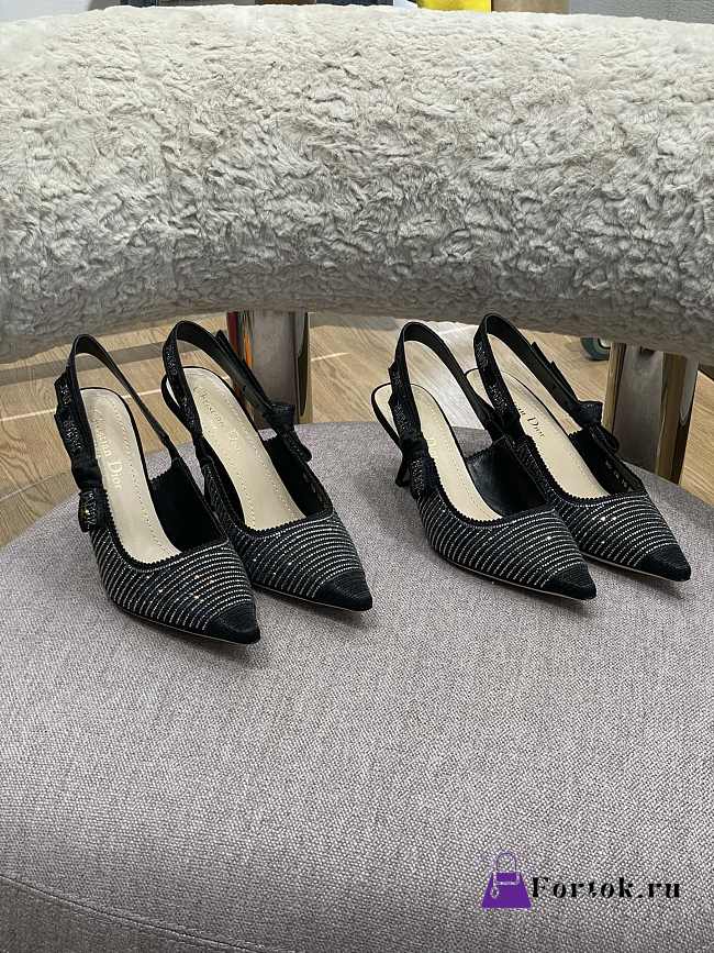 Fortok Dior Printed Crystal Embellishments Slingback Pumps Black - 1
