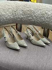 Fortok Dior Printed Crystal Embellishments Slingback Pumps Light Green - 1