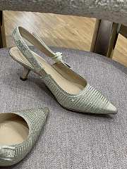 Fortok Dior Printed Crystal Embellishments Slingback Pumps Light Green - 3