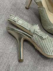 Fortok Dior Printed Crystal Embellishments Slingback Pumps Light Green - 2