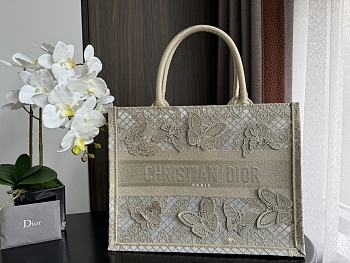 Fortok Dior Medium Dior Book Tote Beige D-lace Butterfly 36.5x28x16.5cm