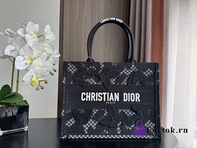 Fortok Dior Medium Dior Book Tote Black D-lace Butterfly 36.5x28x16.5cm - 1