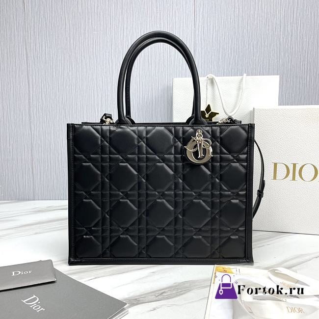 Fortok Dior Cannage Pattern Tote Bag in Black with Shoulder Strap 36.5x28x17.5cm - 1