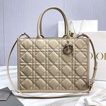 Fortok Dior Cannage Pattern Tote Bag in Beige with Shoulder Strap 36.5x28x17.5cm