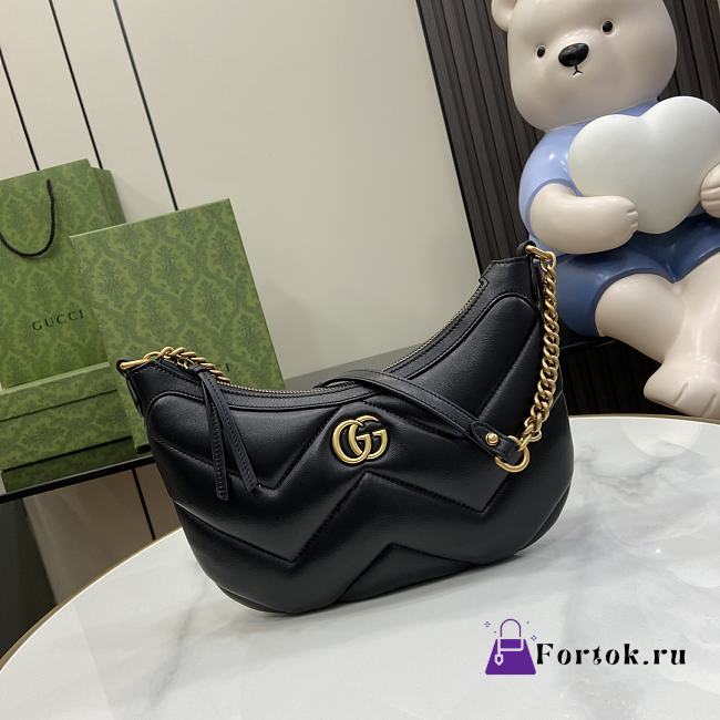 Fortok Gucci GG Marmont Small Matelassé Leather Shoulder Bag Black 777263 17x26x4cm - 1
