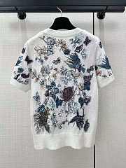 Fortok Dior Butterfly Floral Embroidered Knitted Short-sleeved Top - 4