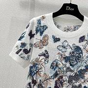 Fortok Dior Butterfly Floral Embroidered Knitted Short-sleeved Top - 2