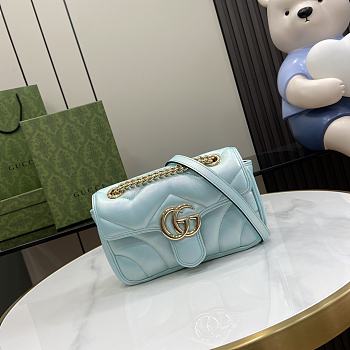 Fortok Gucci GG Marmont Shoulder Bag In Blue Iridescent Leather 443497 15x26x7cm