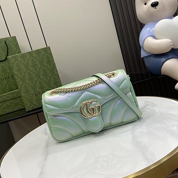 Fortok Gucci GG Marmont Shoulder Bag In Green Iridescent Leather 443497 15x26x7cm