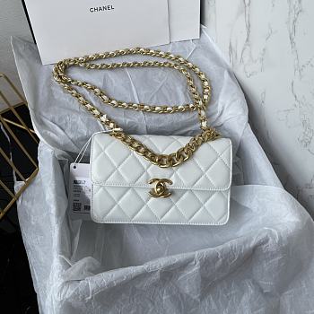 Fortok Chanel Mini Flap Bag Calfskin & Gold-tone Metal White 19.5x12x8.5cm