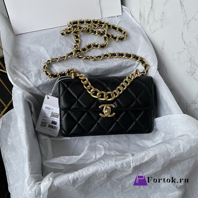 Fortok Chanel Mini Flap Bag Calfskin & Gold-tone Metal Black 19.5x12x8.5cm - 1