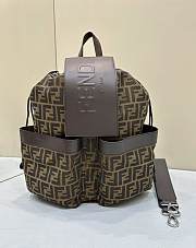 Fortok Fendi Men Strike Large FF Jacquard Fabric Backpack Brown 31.5x16x36cm - 1