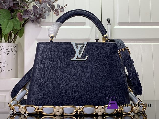 Fortok Louis Vuitton Capucines Bag Monogram Flower Chain Dark Blue M48865 27x18x9cm - 1
