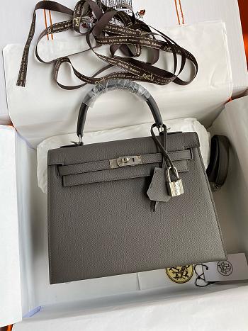 Fortok Hermes Kelly Epsom Bag Gray 25cm