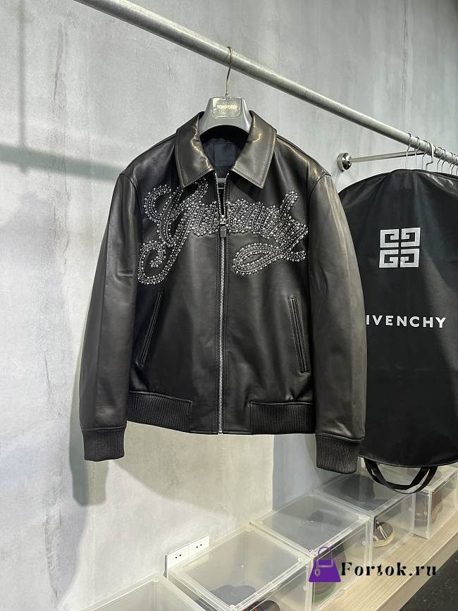Fortok Givenchy Logo-Embellished Studded Leather Jacket - 1