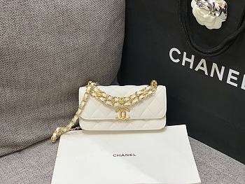 Fortok Chanel 22K Woc Caviar Leather Double Rows And Double C Chain Bag White 16cm