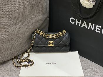 Fortok Chanel 22K Woc Caviar Leather Double Rows And Double C Chain Bag Black 16cm