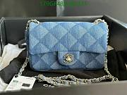 Fortok Chanel Printed Denim Quilted Mini Rectangular Flap Light Blue 20cm - 1