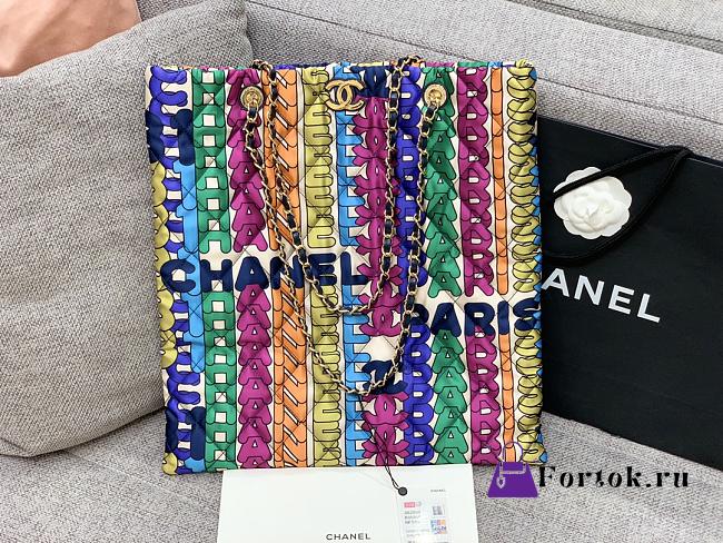 Fortok Chanel Printed Fabric Metal Multicolor Shopping Bag 41x38x3cm - 1