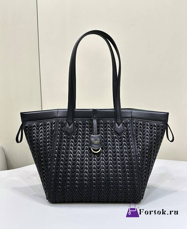 Fortok Fendi Origami Medium Black Interlaced Leather Bag 27x15x27cm - 1