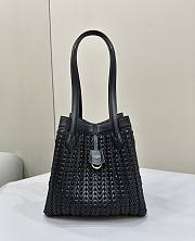 Fortok Fendi Origami Medium Black Interlaced Leather Bag 27x15x27cm - 6