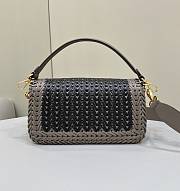 Fortok Fendi Iconic Baguette  Interlaced Leather Bag Brown&Black 27x6.5x15cm - 6