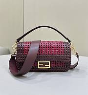 Fortok Fendi Iconic Baguette Interlaced Leather Bag Red 27x6.5x15cm - 1