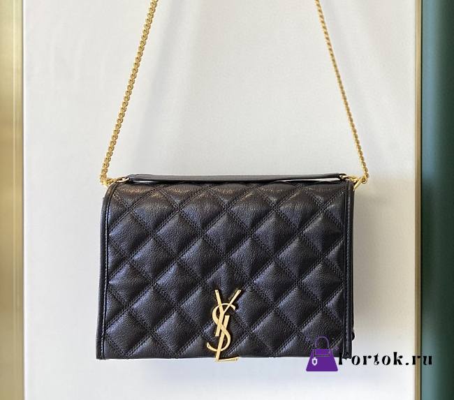 Fortok Saint Laurent Becky Quilted Lambskin Chain Bag Black 25x17x7cm - 1