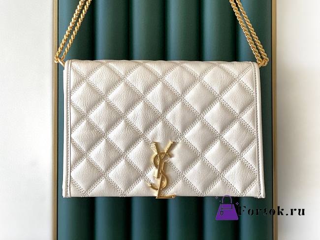 Fortok Saint Laurent Becky Quilted Lambskin Chain Bag White 25x17x7cm - 1