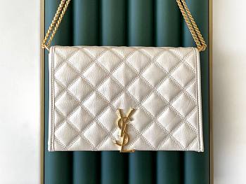 Fortok Saint Laurent Becky Quilted Lambskin Chain Bag White 25x17x7cm