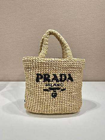 Fortok Prada Metallic Small Crochet Tote Bag in Beige 24x24x8cm