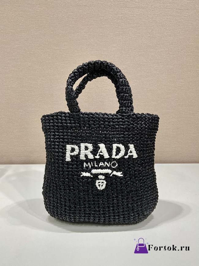 Fortok Prada Metallic Small Crochet Tote Bag in Black 24x24x8cm - 1