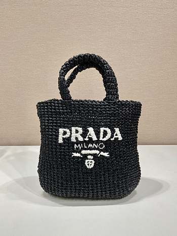 Fortok Prada Metallic Small Crochet Tote Bag in Black 24x24x8cm