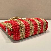 Fortok Prada Raffia Striped Small Logo Tote Bag Beige & Red 24x24x8cm - 6