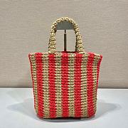 Fortok Prada Raffia Striped Small Logo Tote Bag Beige & Red 24x24x8cm - 5