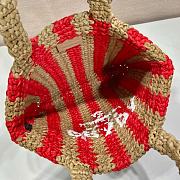 Fortok Prada Raffia Striped Small Logo Tote Bag Beige & Red 24x24x8cm - 3