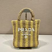 Fortok Prada Raffia Striped Small Logo Tote Bag Beige & Yellow 24x24x8cm - 1