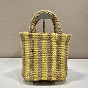 Fortok Prada Raffia Striped Small Logo Tote Bag Beige & Yellow 24x24x8cm - 3