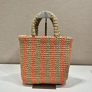 Fortok Prada Raffia Striped Small Logo Tote Bag Beige & Orange 24x24x8cm - 3