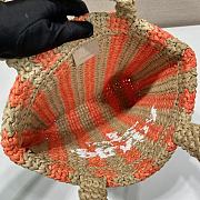 Fortok Prada Raffia Striped Small Logo Tote Bag Beige & Orange 24x24x8cm - 4
