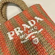 Fortok Prada Raffia Striped Small Logo Tote Bag Beige & Orange 24x24x8cm - 2