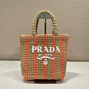 Fortok Prada Raffia Striped Small Logo Tote Bag Beige & Orange 24x24x8cm - 1